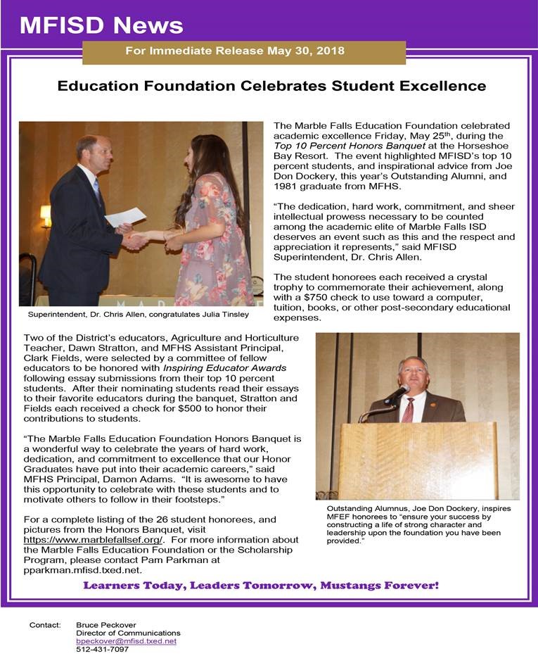 Honors Banquet 2018 Press Release