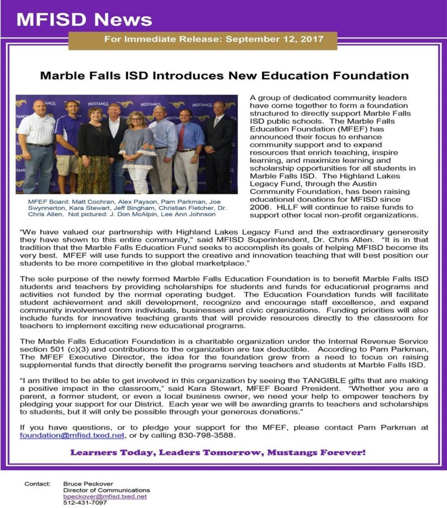 MFEF Board Announcement